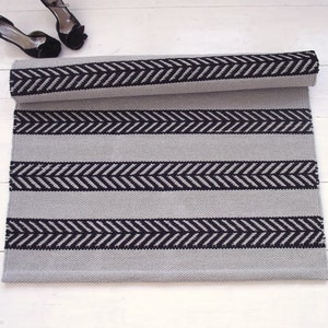 Black Grey Entryway Rug, Scandinavian Rug, Kitchen Rug, Handmade Rug, Natural Cotton Rug, Washable Rug, Handmade Rug, Made to Order image 1