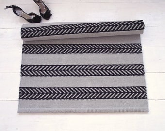 Black Grey Entryway Rug, Scandinavian Rug, Kitchen Rug, Handmade Rug, Natural Cotton Rug, Washable Rug, Handmade Rug, Made to Order