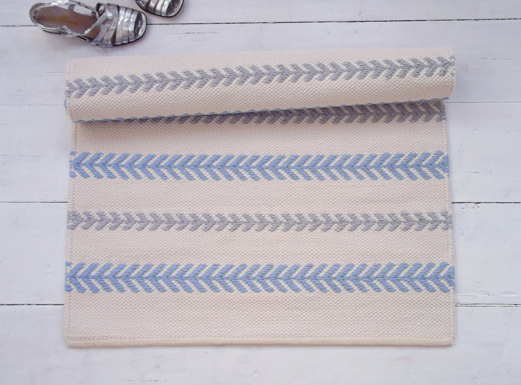 Scandinavian Baby Boy Nursery Rug Ivory Blue Grey Cotton Etsy