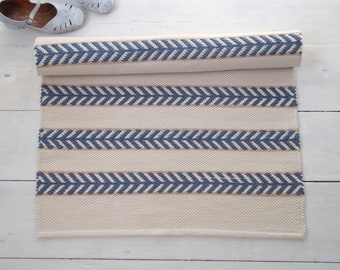 Ivory, Blue, Beige Scandinavian Rug, Natural Cotton Rug, Arrow Rug, Bedroom Rug, Kids Rug, Kitchen Rug, Living Room Rug, Made to Order