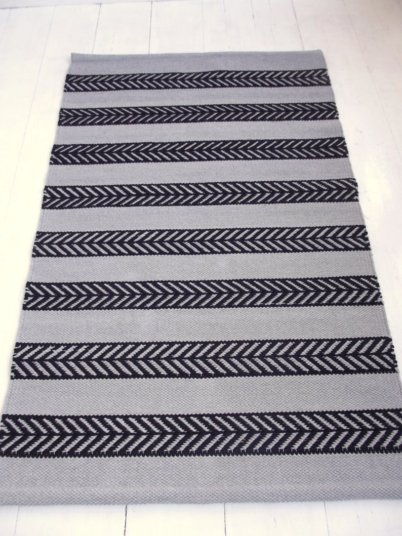 Black Grey Entryway Rug, Scandinavian Rug, Kitchen Rug, Handmade Rug, Natural Cotton Rug, Washable Rug, Handmade Rug, Made to Order image 2