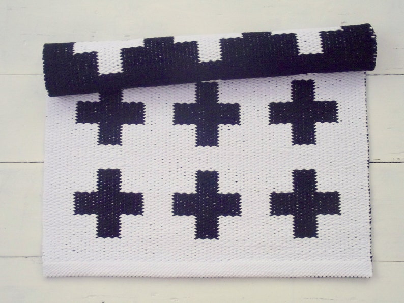 Swiss Cross Rug Black and White Plus Sign Rug Accent Rug Etsy