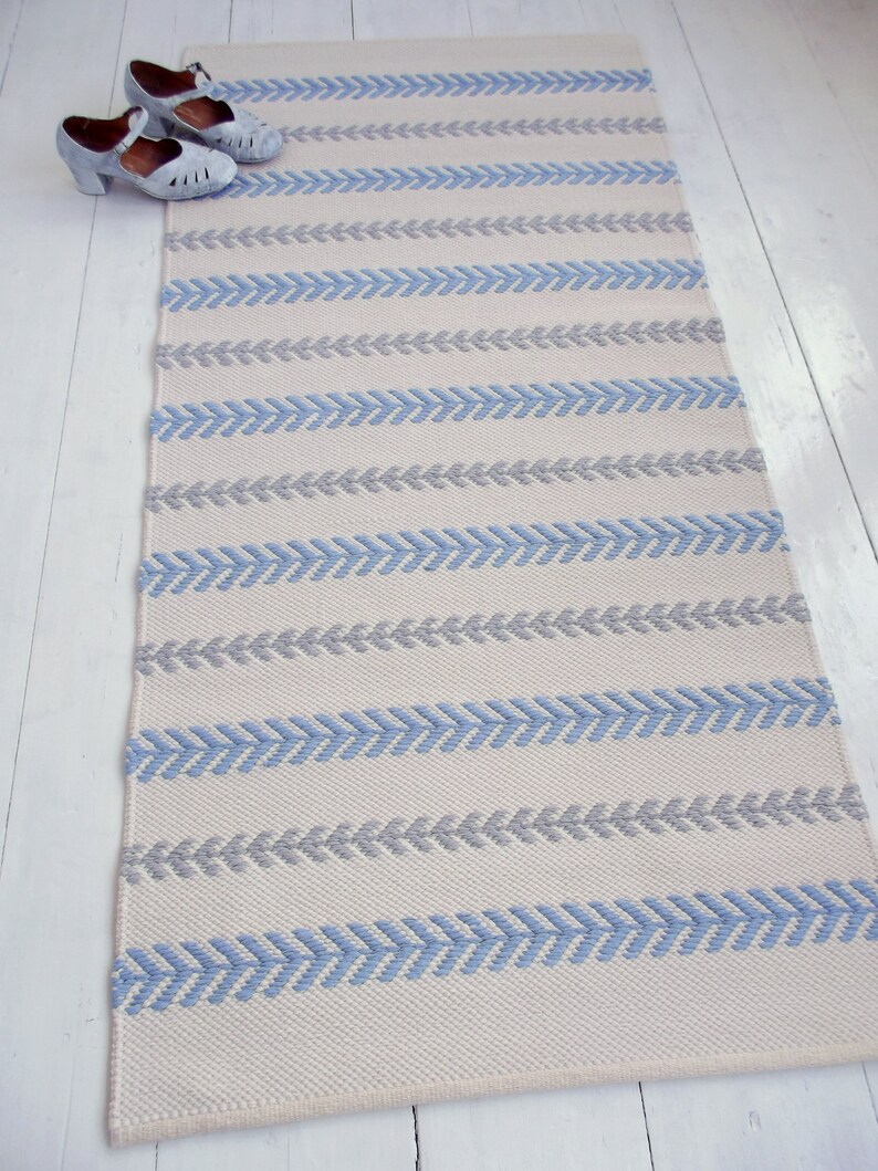 Scandinavian Baby Boy Nursery Rug Ivory Blue Grey Cotton Etsy