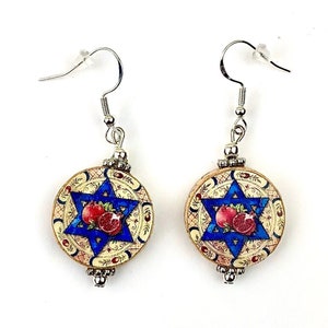Passover Earrings, Passover Jewelry, Pomegranate Earrings, Pomegranate Jewelry, Pesach Earrings, Star of David, Magen David, Am Yisrael Chai image 1