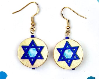 Blue Star of David Jewelry, Star of David Earrings, Magen David Earrings, Am Yisrael Chai, Judaica Earrings, Jewish