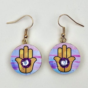 Hamsa Earrings, Hamsa, Gold Hamsa Earrings, Hamsa Hand Earrings, Round Earrings, Hamsa Dangle Earrings, Hamsa Drop Earrings, Jewish Earrings