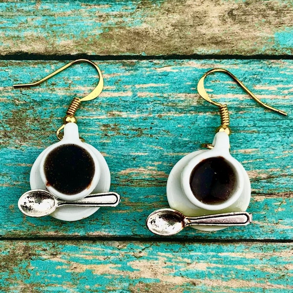 Coffee Cup Earrings, Café Earrings, Coffee Jewelry, Coffee Gift, Coffee Lovers Gift, Teacup Earrings, Spoon Earrings, Teacup Jewelry, Coffee