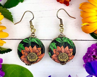 Earth Day Earrings, Flower Earrings, Floral Earrings, Flower Jewelry, Botanical, Gift for Gardeners, Flower Dangle Earrings, Statement, Cute