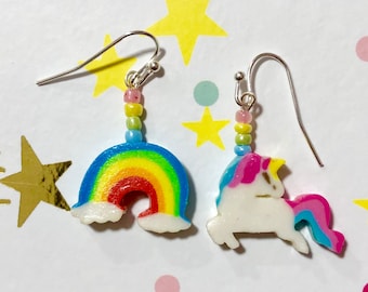 Unicorn Earrings, Rainbow Earrings Dangle, Unicorn Jewelry, Rainbow Jewelry, Colorful Earrings, Pride, Taylor Swift Earrings