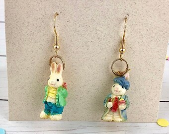 Easter Bunny Earrings, Easter Earrings, Easter Rabbit Earrings, Vintage Easter, Easter Ornament, Easter Gift, Artist Bunny, Gift for Friend