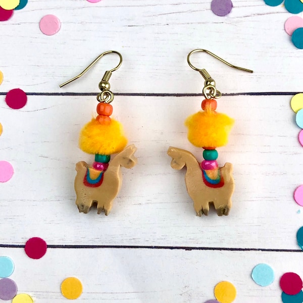 Orange Pompom Llama Earrings, Llama Earrings, Llama Jewelry, Llama Accessories, Llama Gift, Llama Love, Drama Llama, Animal Diversity, Cute