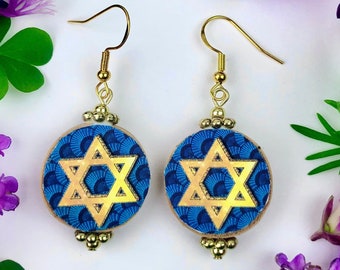 Magen David Earrings, Art Deco Star of David Earrings, Art Deco, Blue Earrings, Jewish Earrings, Judaica, Jewish Jewelry, Am Israel Chai