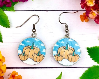 Pumpkin Earrings, Pumpkin Spice, Halloween Earrings, Sky Blue Earrings, Boho Pumpkin Earrings, Pumpkin Patch, Autumn Earrings, Friendsgiving