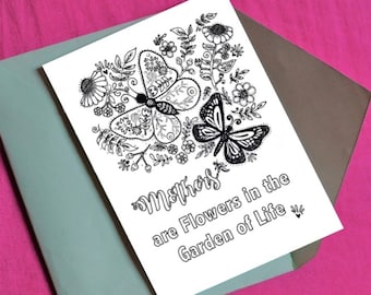 Instant Download Mothers Card, Coloring Greeting Card, Digital Greeting Card, Printable Card,  Coloring Mummy Card, Mom