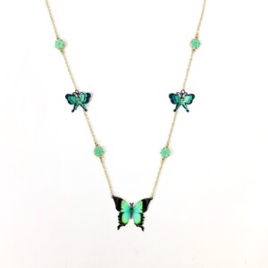Vlinderketting, cadeau voor haar, groenblauwe vlinderketting, lange ketting, blauwe vlindersieraden, boho-sieraden, Moederdagcadeau, natuur