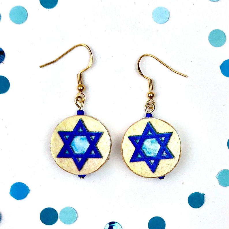 Blue Star of David Jewelry, Star of David Earrings, Magen David Earrings, Am Yisrael Chai, Judaica Earrings, Jewish image 1