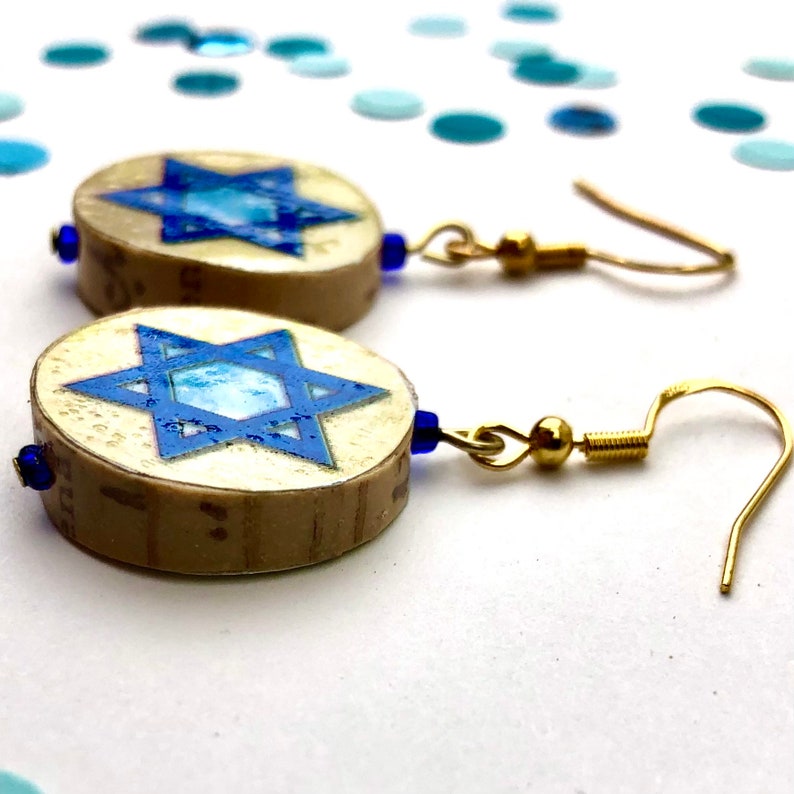 Blue Star of David Jewelry, Star of David Earrings, Magen David Earrings, Am Yisrael Chai, Judaica Earrings, Jewish image 2