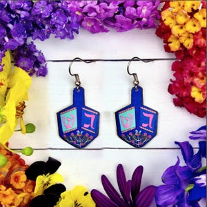 Hanukkah Earrings, Jewish Earrings, Dreidel Earrings, Hanukkah Jewelry, Dreidel Jewelry, Folk Art Jewelry, Hanukkah Gift, Chanukkah