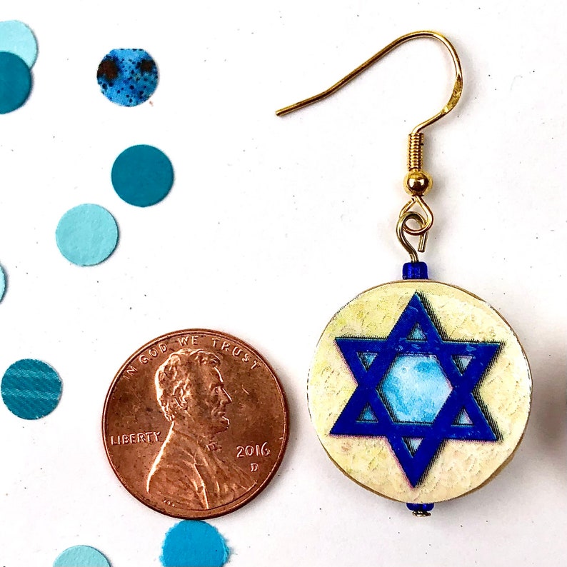 Blue Star of David Jewelry, Star of David Earrings, Magen David Earrings, Am Yisrael Chai, Judaica Earrings, Jewish image 3