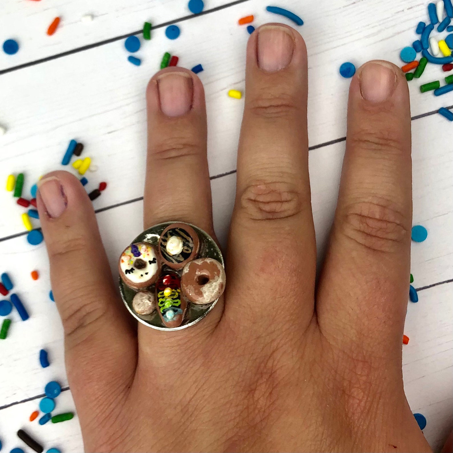 Donut Ring, Doughnut Ring, Donut Ring With Rainbow Sprinkles, Mini Food