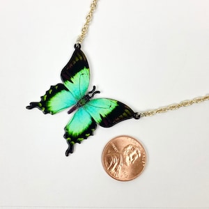 Butterfly Necklace, Mother's Day Gift, Teal Butterfly Necklace, Long Necklace, Blue Butterfly Jewelry, Boho Jewelry, Blue Morpho Necklace image 3