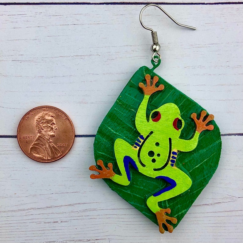 Passover Earrings, Red-Eyed Tree Frog Earrings, Tree Frog Jewelry, Amphibian, Froggy, Rainforest Jewelry, Animal Diversity, Passover Gift image 3