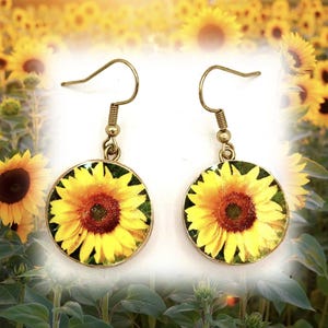 Sunflower Earrings, Summer Earrings, Sunflower Drop Dangle Earrings, Sunflower Gifts, Handmade, Sunflower Jewelry, Floral, Support Ukraine