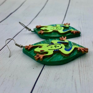 Passover Earrings, Red-Eyed Tree Frog Earrings, Tree Frog Jewelry, Amphibian, Froggy, Rainforest Jewelry, Animal Diversity, Passover Gift image 2