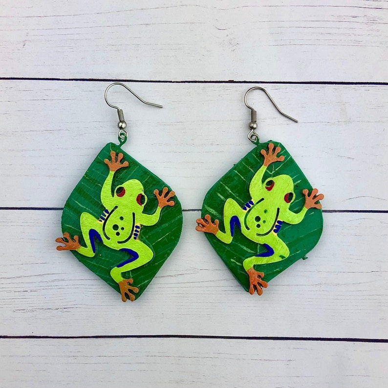 Passover Earrings, Red-Eyed Tree Frog Earrings, Tree Frog Jewelry, Amphibian, Froggy, Rainforest Jewelry, Animal Diversity, Passover Gift image 1