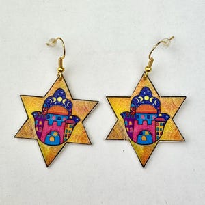 Magen David Hamsa Earrings, Jerusalem Earrings, Star of David Earrings, Judaica Jewelry for Women, Hamsa Hand Am Israel Chai, Jewish Earring