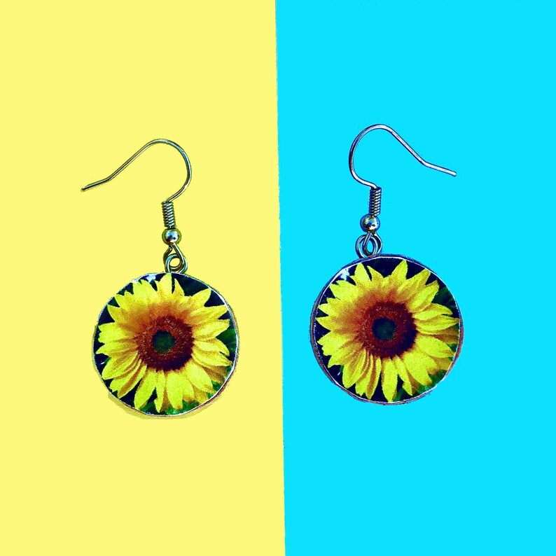 Sunflower Earrings, Sunflowers Ukraine, Sunflower Drop Dangle Earrings, Flower of Ukraine