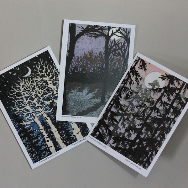 Full Moon and Crescent Moon 5 x 7 Greeting Cards, set of six note cards, two of each image with envelopes included
