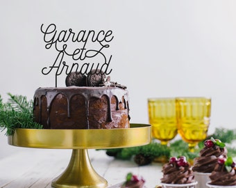 Cake topper personnalisé / décoration pour gâteau en plexi ou bois avec les prénoms de votre choix pour mariage ou anniversaire