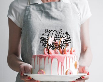 Cake topper feuillage personnalisé / décoration pour gâteau en plexi ou bois avec le prénom de votre choix pour anniversaire ou fête