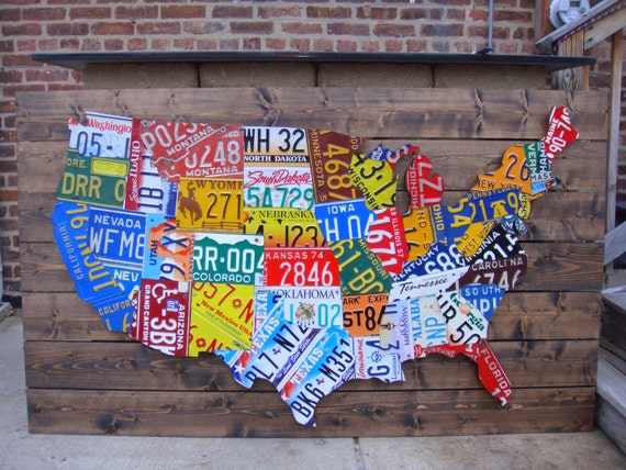 Wooden USA Shaped License Plate Map Pub Bar Wall Art Wooden USA Shaped License Plate Map Pub Bar Wall Art