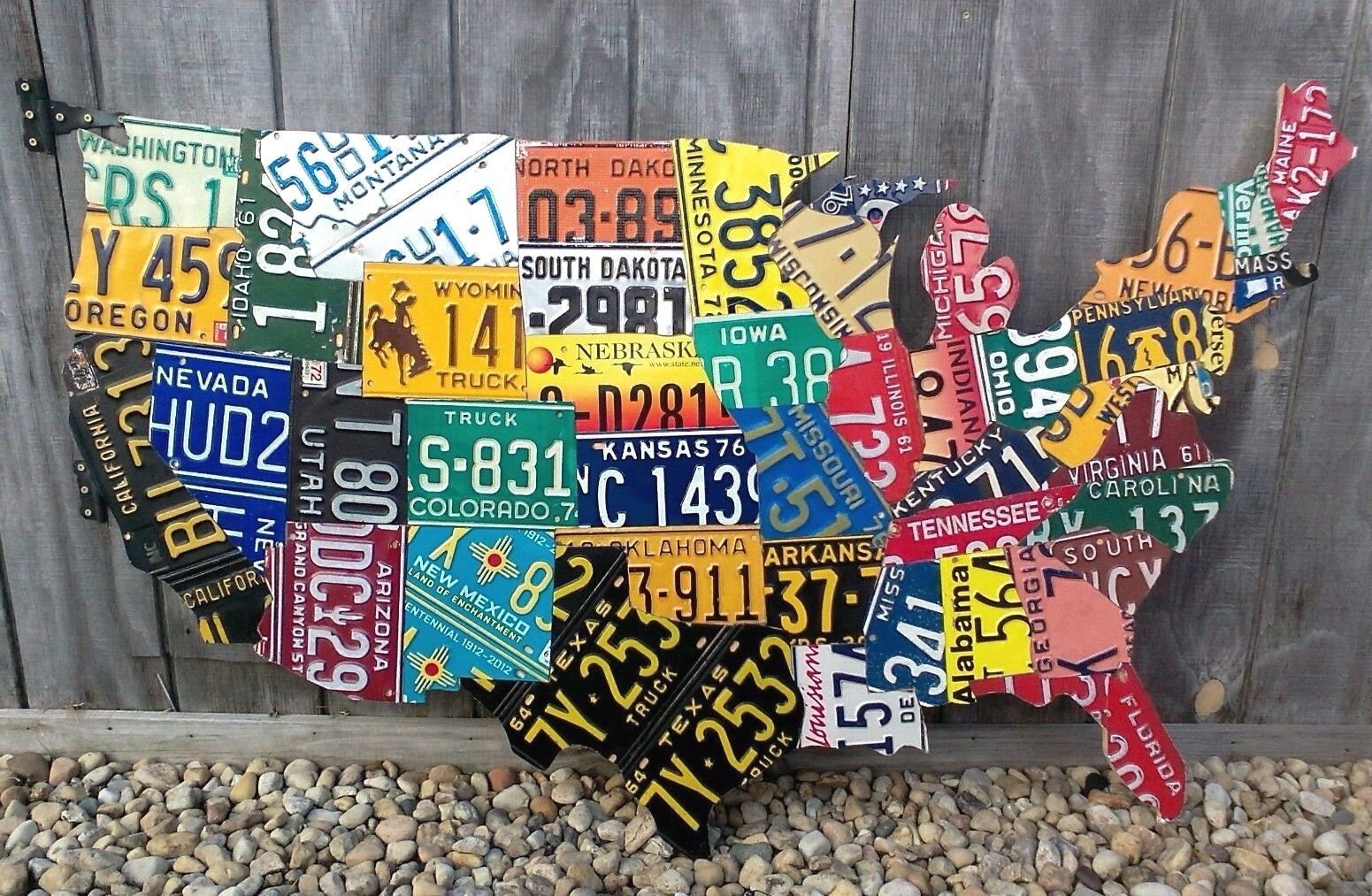 Large Cutout License Plate Map Art- All 50 States!!!