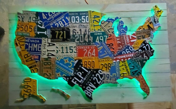 Wooden USA Shaped License Plate Map Pub Bar Wall Art Wooden USA Shaped License Plate Map Pub Bar Wall Art