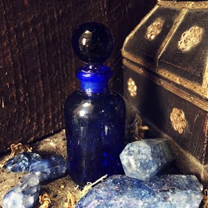 Blue Glass Perfume  Bottle-Potion Bottle-Spell-Apothecary Bottle, Herbs, Salts, Oils, Perfumes