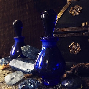 Blue Glass Perfume Bottle-Cobalt Glass-Potion Bottle-Spell-Apothecary Bottle, green Glass bottle-Herbs, Salts, Oils, Perfumes