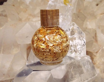 24k Gold-Gold-Gold Bottle- Bottle of Gold flakes- Glass jar-Bottle of Gold-Geology Collection