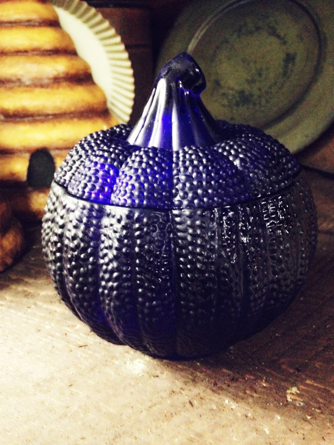Blue Glass Pumpkinglass Pumpkin Shaped Canistercookie Jarcandy Ja