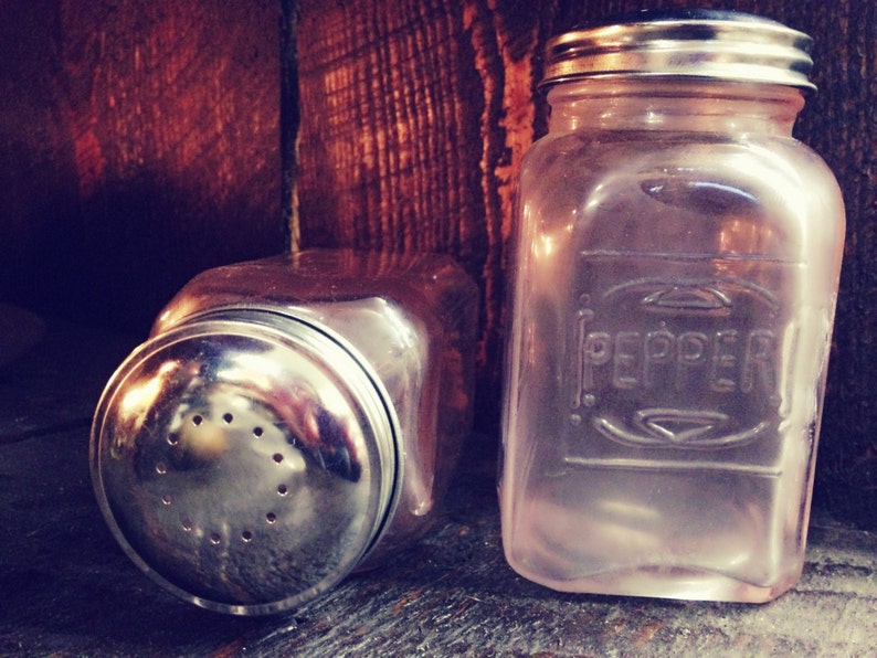 Pink Glass Salt and pepper shakers-Country Primitive Vintage Style Home Country Vintage Depression Glass Salt Pepper Shakers image 2