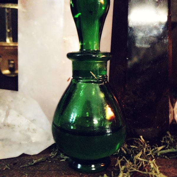 Emerald Glass Perfume Bottle-Potion Bottle-Spell-Apothecary Bottle, green Glass bottle-Herbs, Salts, Oils, Perfumes