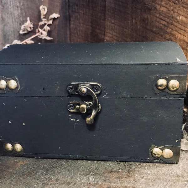 Black Treasure Box-Black box- Wooden Box- Memory Box- Keepsake Box- treasure box-Pirate treasure chest-treasure chest- medieval  chest