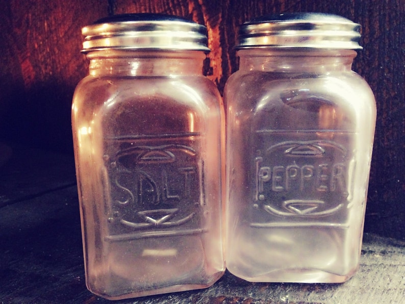 Pink Glass Salt and pepper shakers-Country Primitive Vintage Style Home Country Vintage Depression Glass Salt Pepper Shakers image 1