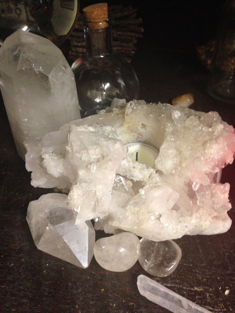 Crystal Cluster Candle Holder Tealight Holderraw Crystal Etsy