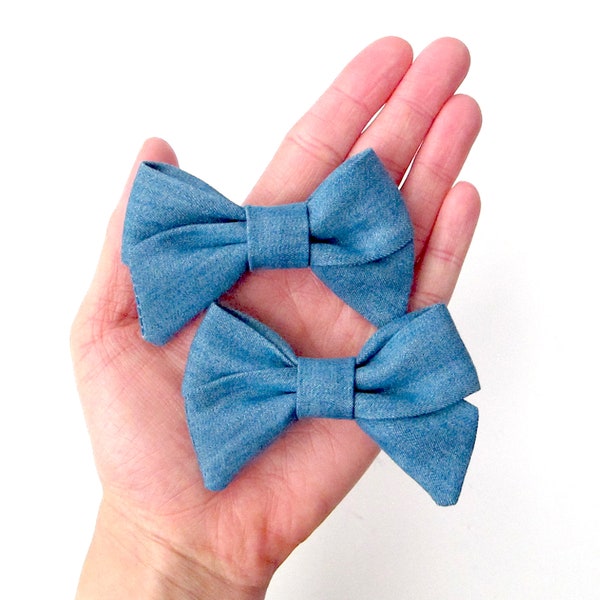 Denim Hair Bow Etsy