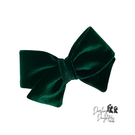 Green Velvet Hair Bow Headband or Hair Clip Hunter Green | Etsy