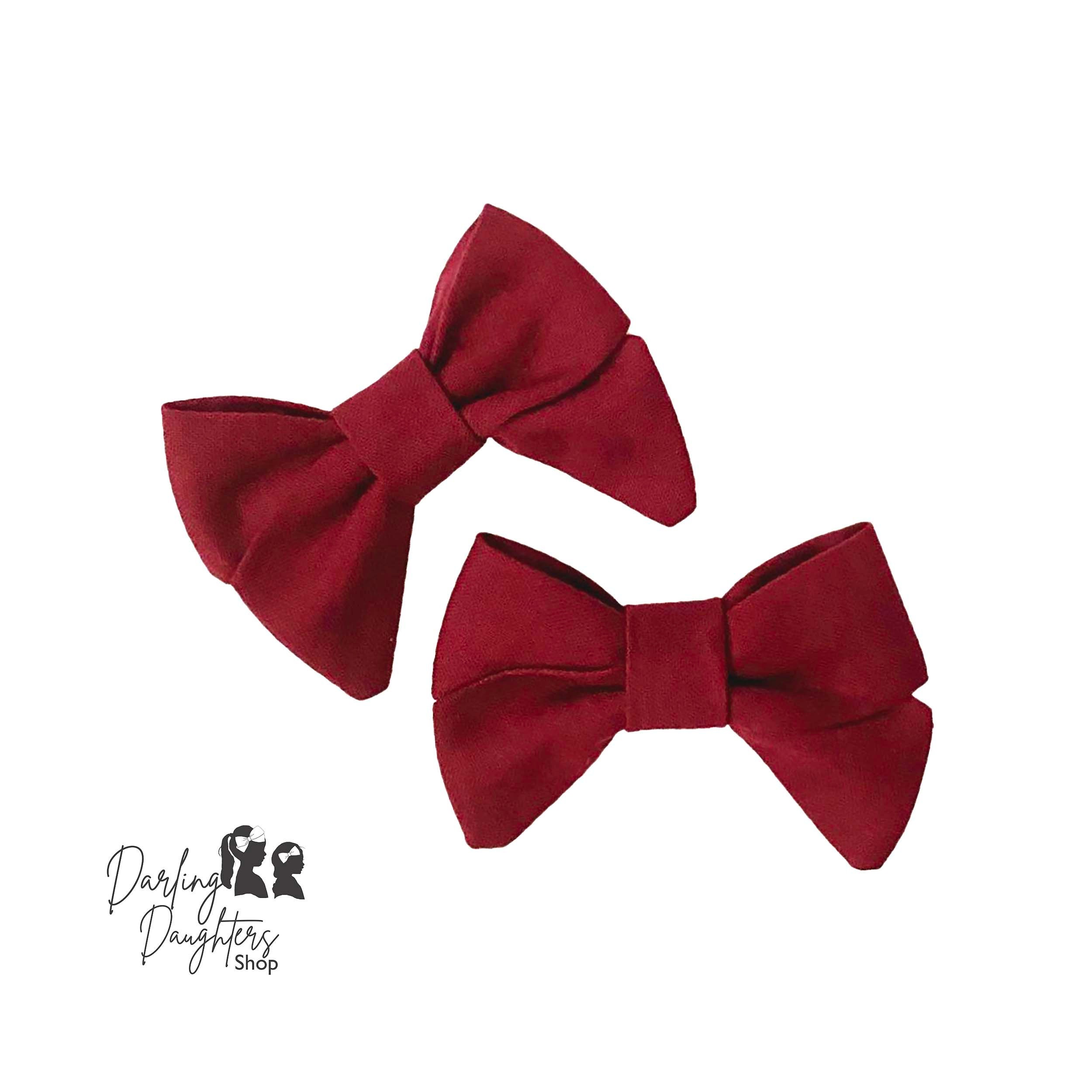 maroon Set of 2 school toddler pigtail 1.5" bow clips burgundy 