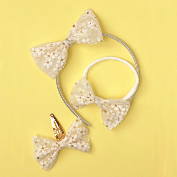 Daisy Hair Bow Daisy Bow Clip Daisy Bow Headband Tulle Bow Etsy